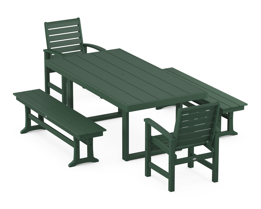 POLYWOOD Signature 5-Piece Dining Set with Benches in Green