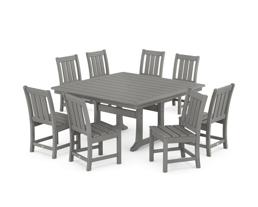 POLYWOOD® Oxford Side Chair 9-Piece Square Dining Set with Trestle Legs in Teak