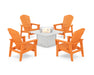 POLYWOOD® 5-Piece Nautical Grand Upright Adirondack Conversation Set with Fire Pit Table in Tangerine / White