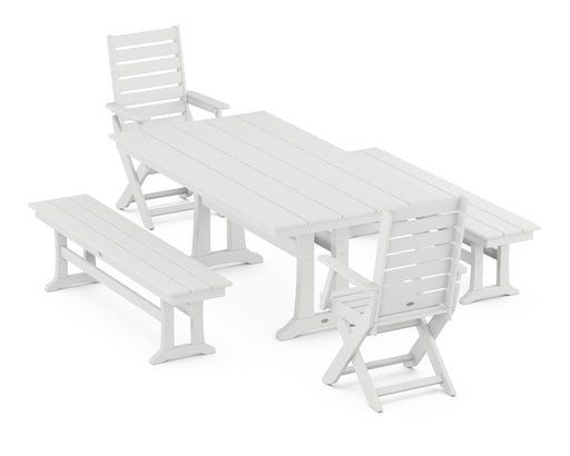POLYWOOD Captain 5-Piece Farmhouse Dining Set With Trestle Legs in White