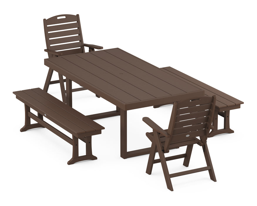 POLYWOOD Nautical Highback 5-Piece Dining Set with Trestle Legs in Mahogany