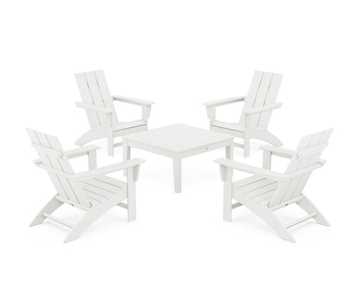 POLYWOOD 5-Piece Modern Adirondack Chair Conversation Set with 36" Conversation Table in Vintage White