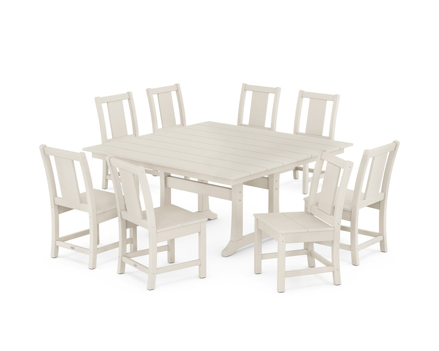 POLYWOOD® Prairie Side Chair 9-Piece Square Farmhouse Dining Set with Trestle Legs in Slate Grey