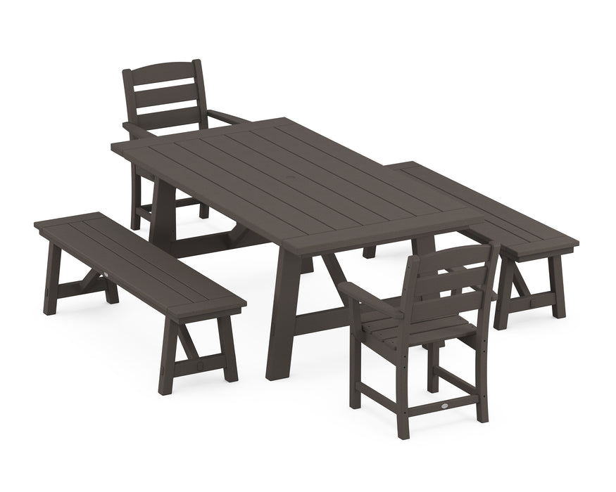 POLYWOOD Lakeside 5-Piece Rustic Farmhouse Dining Set With Trestle Legs in Vintage Coffee