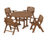 POLYWOOD Nautical Lowback 5-Piece Round Dining Set With Trestle Legs in Teak
