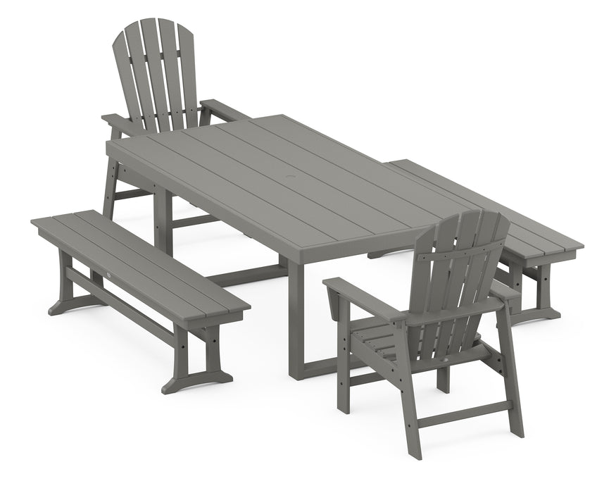 POLYWOOD South Beach 5-Piece Dining Set with Benches in Slate Grey