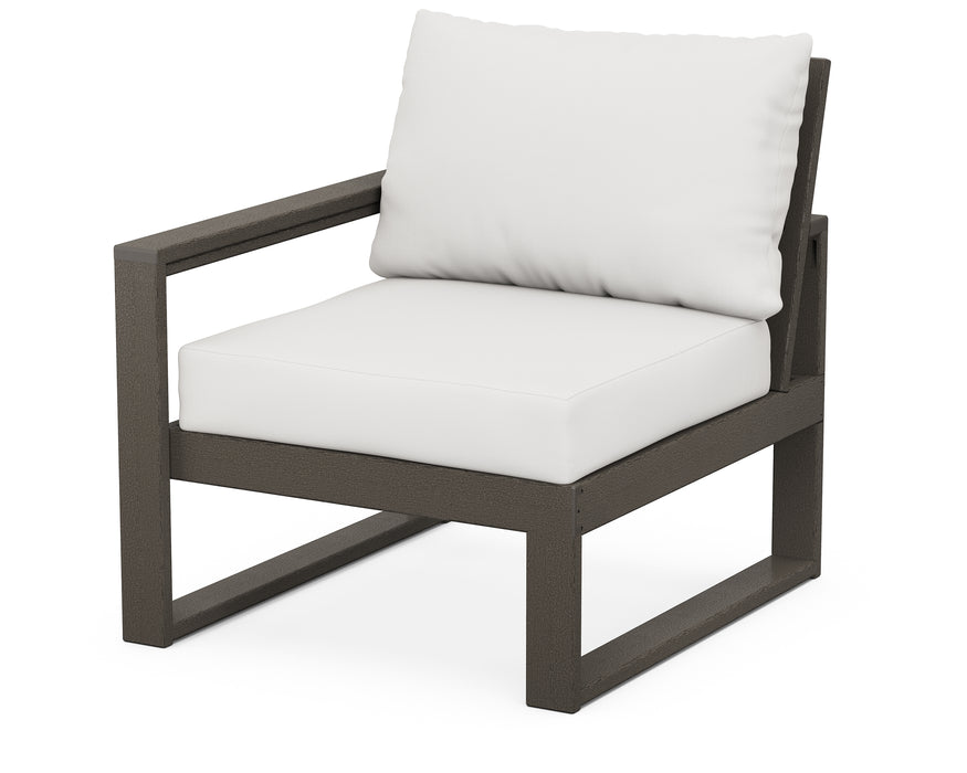 POLYWOOD® EDGE Modular Left Arm Chair in Vintage Coffee with Natural Linen fabric