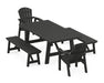 POLYWOOD Seashell 5-Piece Rustic Farmhouse Dining Set With Benches in Black