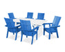 POLYWOOD Modern Curveback Adirondack 7-Piece Rustic Farmhouse Dining Set in Pacific Blue / White