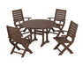 POLYWOOD Signature 5-Piece Round Dining Set with Trestle Legs in Mahogany