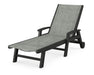 POLYWOOD Coastal Chaise with Wheels in Black with Birch fabric