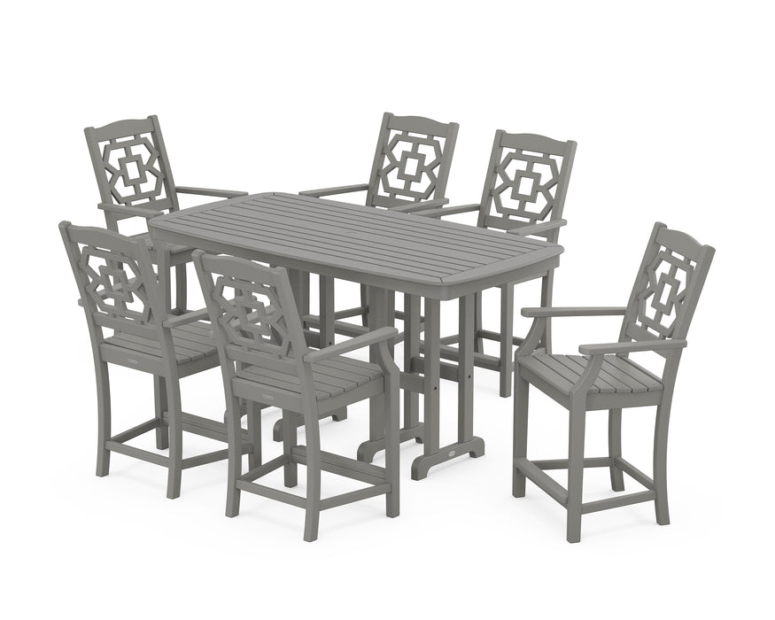 Martha Stewart by POLYWOOD Chinoiserie Arm Chair 7-Piece Counter Set in Slate Grey