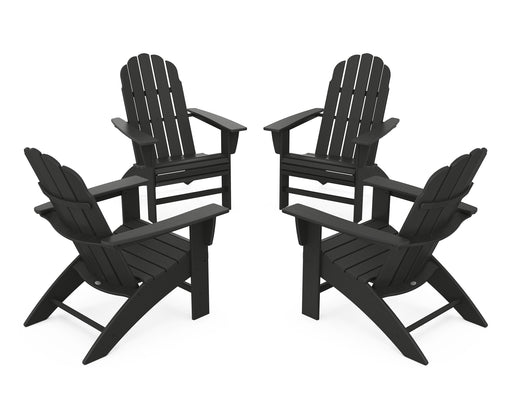 POLYWOOD 4-Piece Vineyard Curveback Adirondack Chair Conversation Set in Black