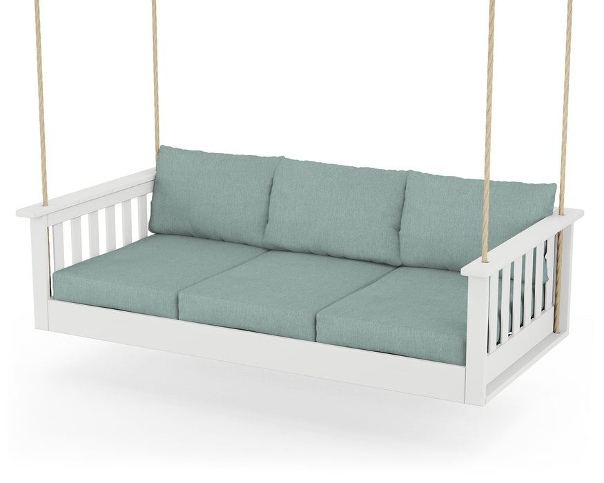 POLYWOOD Vineyard Daybed Swing in White with Glacier Spa fabric