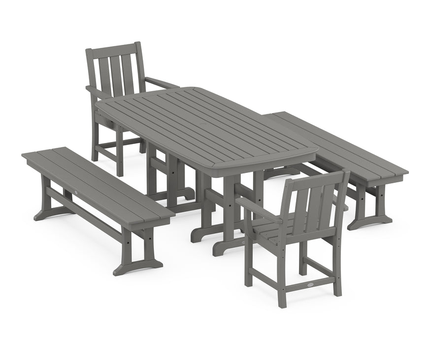 POLYWOOD® Oxford 5-Piece Dining Set with Benches in Slate Grey