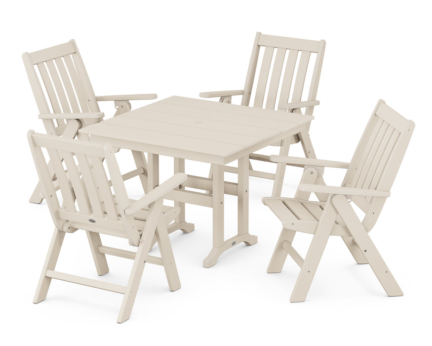 POLYWOOD Vineyard Folding Chair 5-Piece Farmhouse Dining Set in Sand
