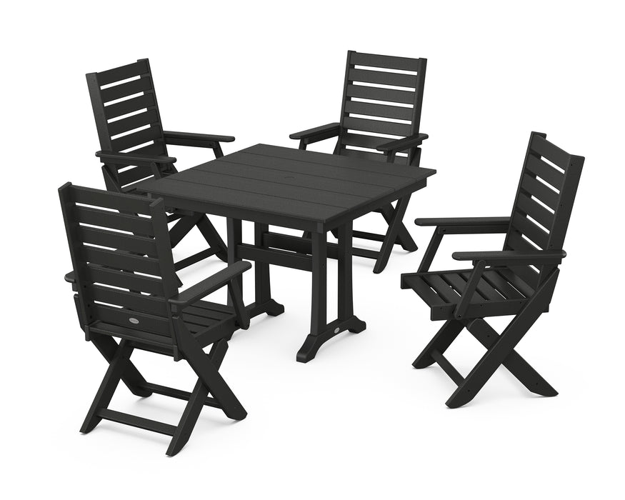 POLYWOOD Captain 5-Piece Farmhouse Dining Set With Trestle Legs in Black