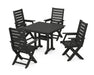POLYWOOD Captain 5-Piece Farmhouse Dining Set With Trestle Legs in Black