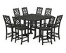 Martha Stewart by POLYWOOD Chinoiserie 9-Piece Square Farmhouse Side Chair Bar Set with Trestle Legs in Black