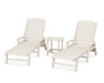 POLYWOOD Nautical 3-Piece Chaise Lounge with Arms Set with South Beach 18" Side Table in Sand