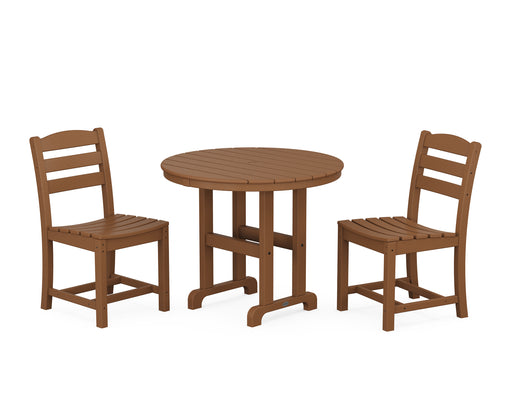 POLYWOOD La Casa Café Side Chair 3-Piece Round Dining Set in Teak
