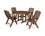 POLYWOOD® 5-Piece Nautical Highback Chair Round Dining Set with Trestle Legs in Teak