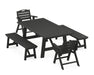 POLYWOOD Nautical Lowback 5-Piece Rustic Farmhouse Dining Set With Trestle Legs in Black