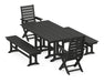 POLYWOOD Captain 5-Piece Farmhouse Dining Set with Benches in Black