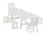 POLYWOOD Nautical Highback 5-Piece Rustic Farmhouse Dining Set With Trestle Legs in Vintage White