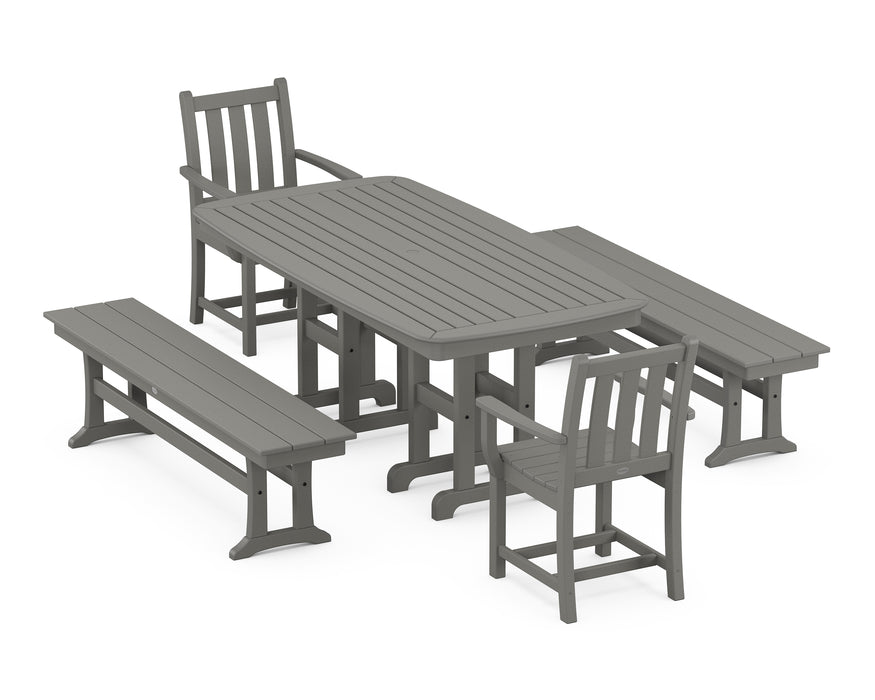 POLYWOOD Traditional Garden 5-Piece Dining Set with Benches in Slate Grey