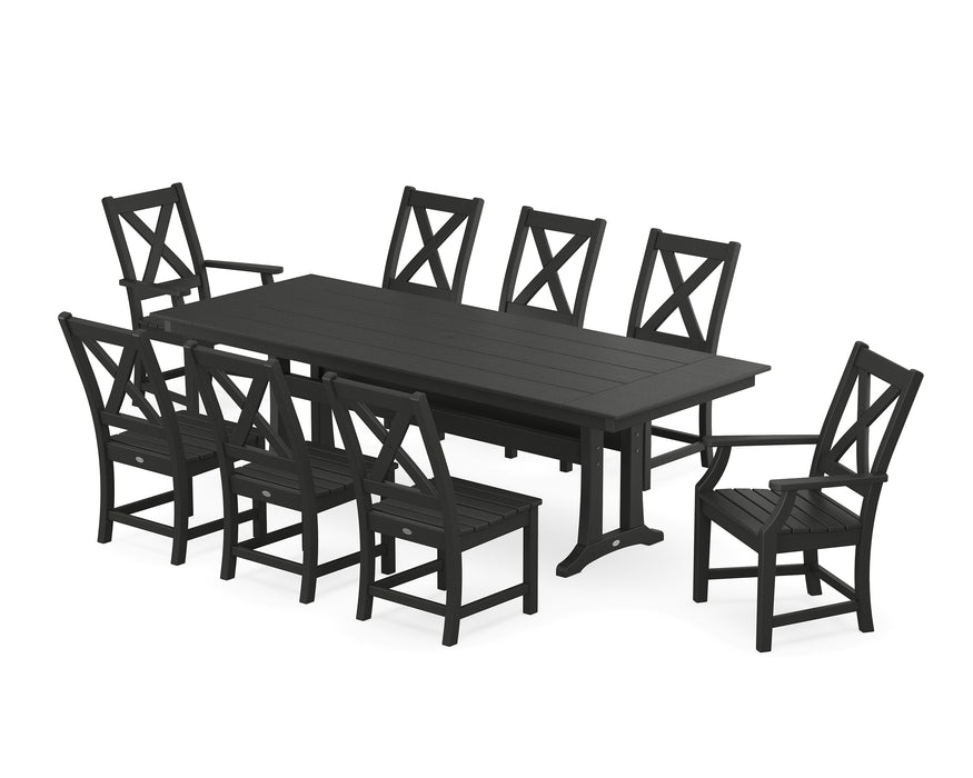 POLYWOOD Braxton 9-Piece Farmhouse Dining Set with Trestle Legs in Black