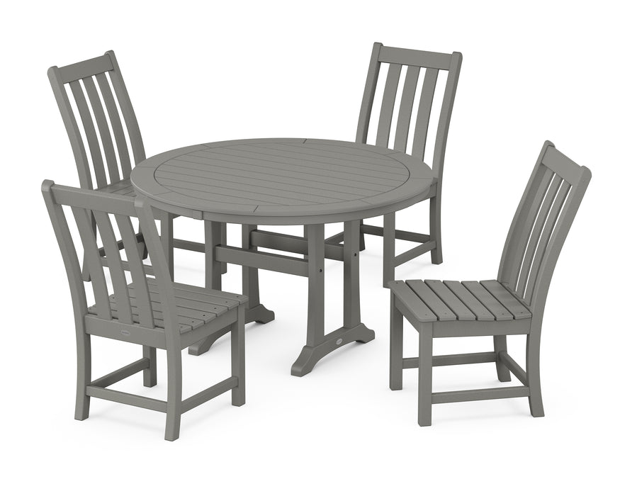 POLYWOOD Vineyard Side Chair 5-Piece Round Dining Set With Trestle Legs in Slate Grey