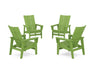 POLYWOOD® 4-Piece Modern Grand Upright Adirondack Chair Conversation Set in Mahogany