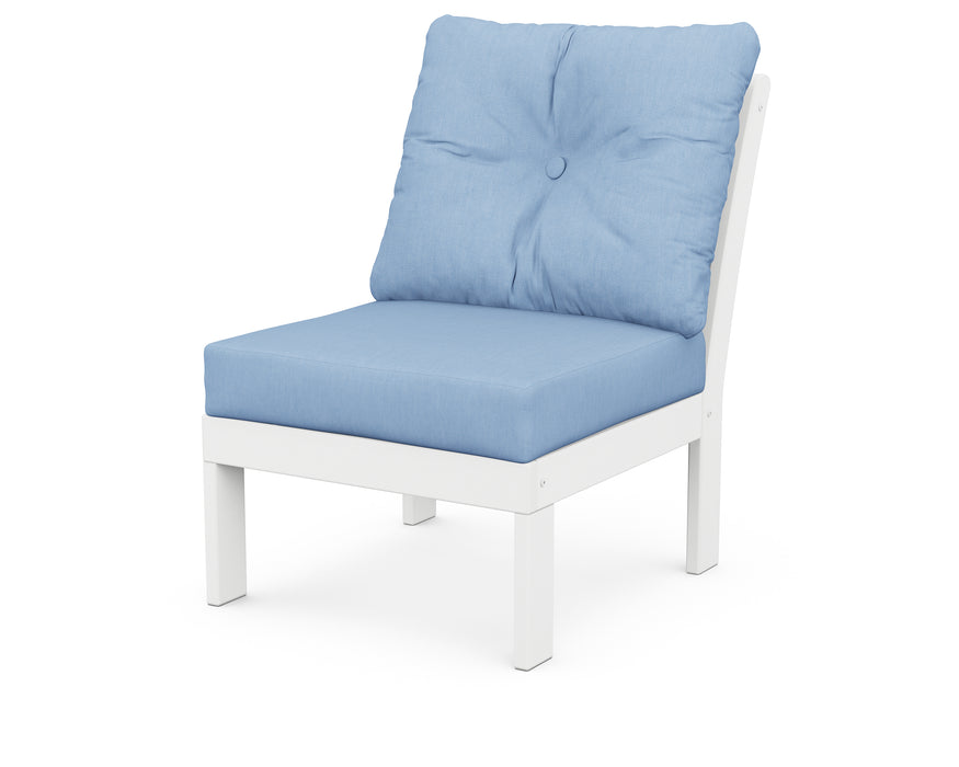POLYWOOD Vineyard Modular Armless Chair in White with Air Blue fabric