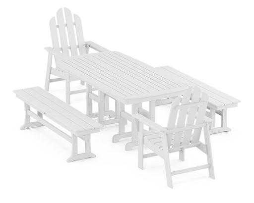 POLYWOOD Long Island 5-Piece Dining Set with Benches in White