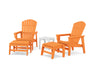 POLYWOOD® 5-Piece Nautical Grand Upright Adirondack Set with Ottomans and Side Table in Tangerine / White