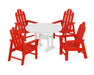 POLYWOOD Long Island 5-Piece Round Dining Set with Trestle Legs in Sunset Red