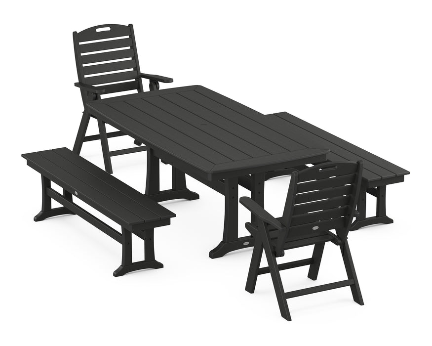 POLYWOOD Nautical Highback 5-Piece Dining Set with Trestle Legs in Black