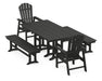 POLYWOOD South Beach 5-Piece Farmhouse Dining Set with Benches in Black