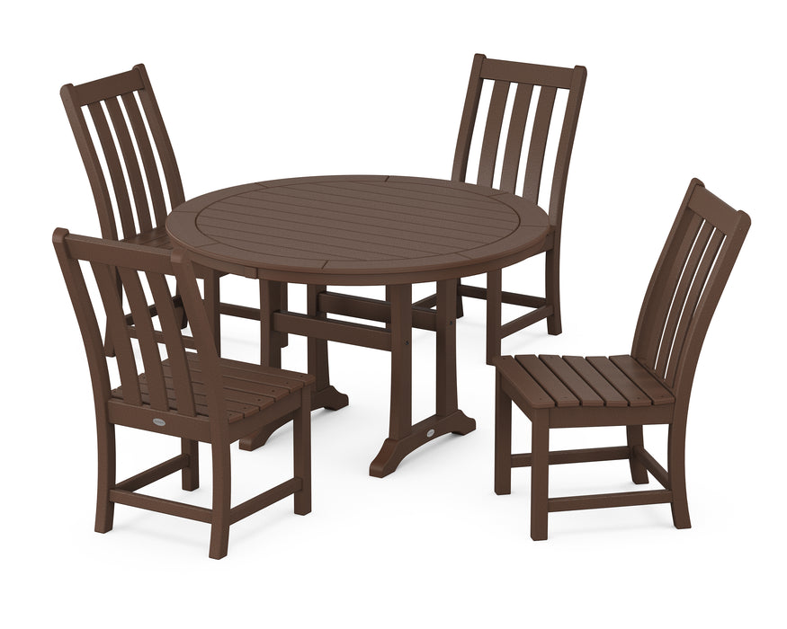POLYWOOD Vineyard Side Chair 5-Piece Round Dining Set With Trestle Legs in Mahogany