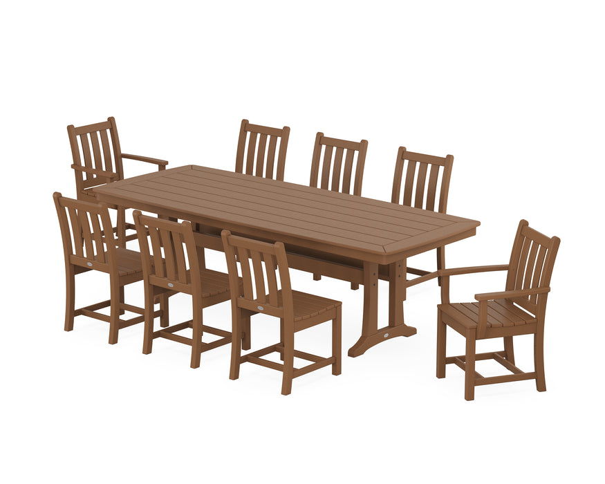 POLYWOOD Traditional Garden 9-Piece Dining Set with Trestle Legs in Teak