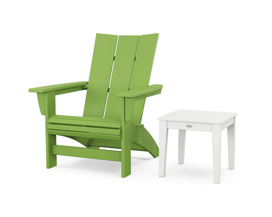 POLYWOOD® Modern Grand Adirondack Chair with Side Table in Mahogany
