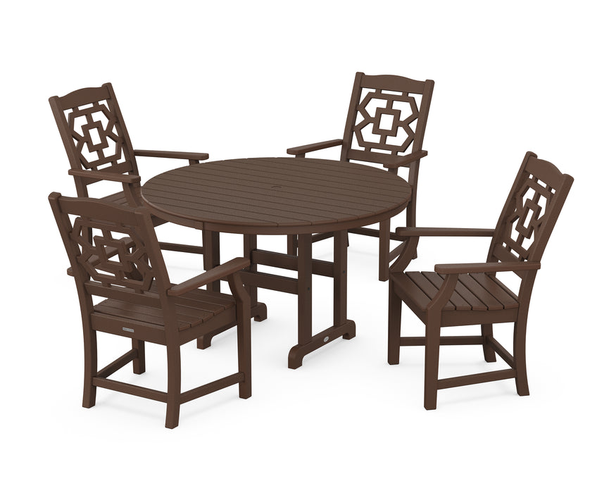 Martha Stewart by POLYWOOD Chinoiserie 5-Piece Round Farmhouse Dining Set in Mahogany