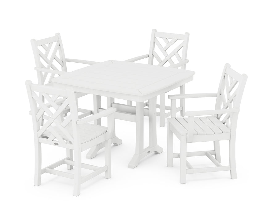 POLYWOOD Chippendale 5-Piece Dining Set with Trestle Legs in White
