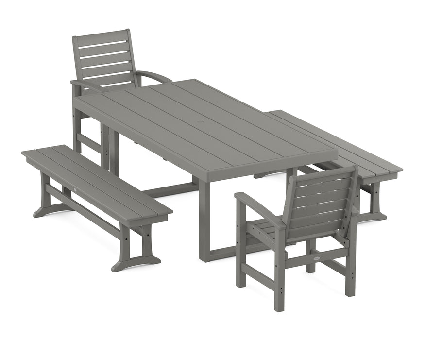 POLYWOOD Signature 5-Piece Dining Set with Benches in Slate Grey