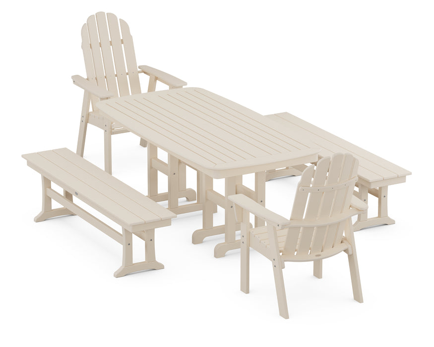 POLYWOOD Vineyard Adirondack 5-Piece Dining Set with Benches in Sand