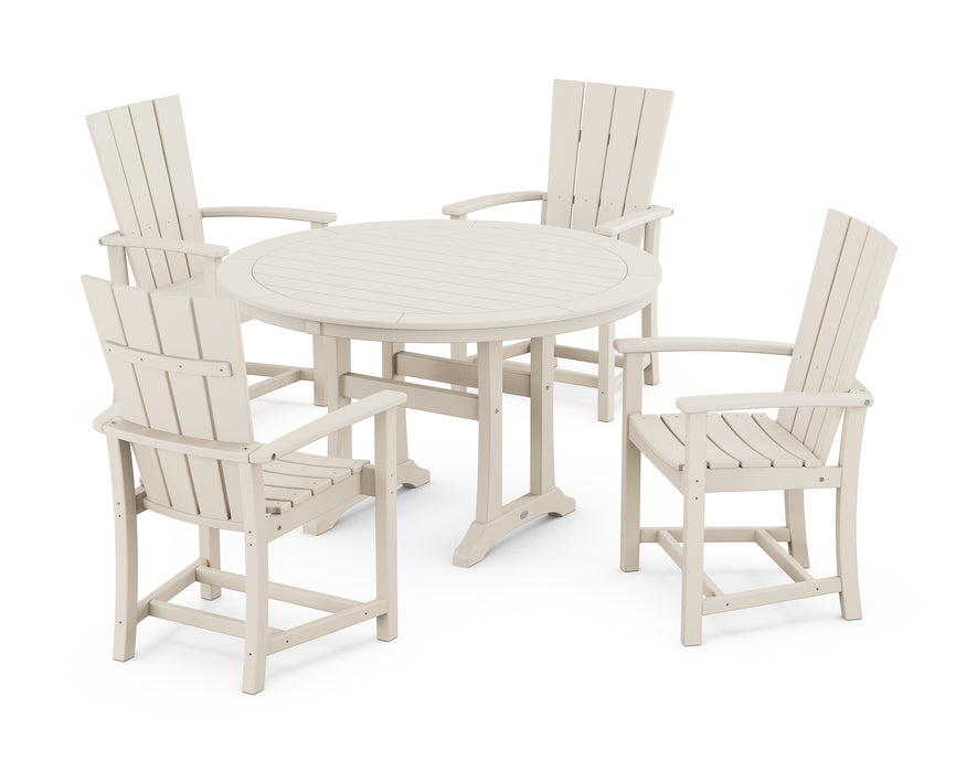 POLYWOOD Quattro 5-Piece Round Dining Set with Trestle Legs in Sand