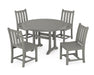 POLYWOOD Traditional Garden Side Chair 5-Piece Round Dining Set With Trestle Legs in Slate Grey