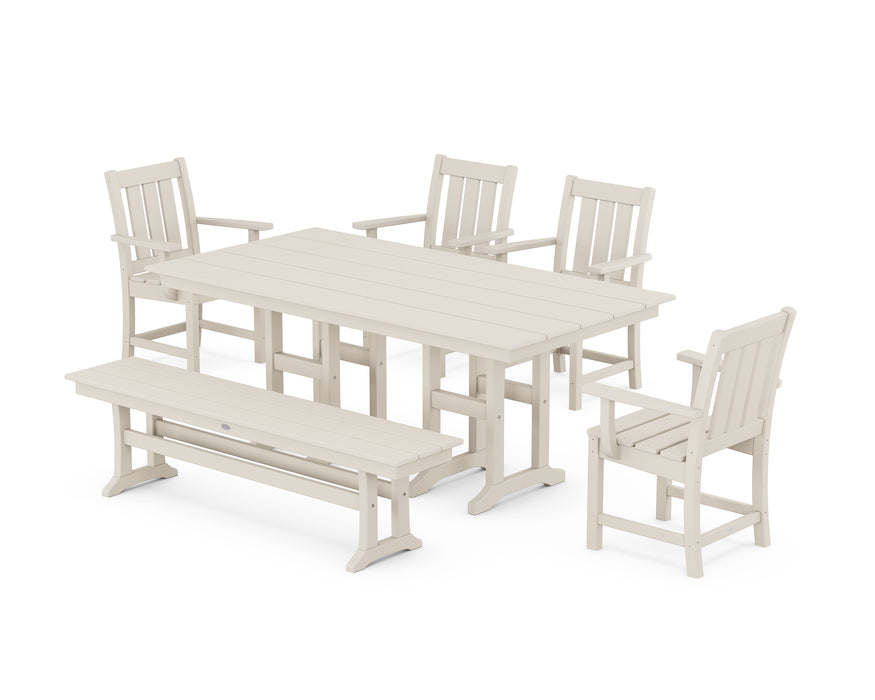 POLYWOOD® Oxford 6-Piece Farmhouse Dining Set with Bench in Sand