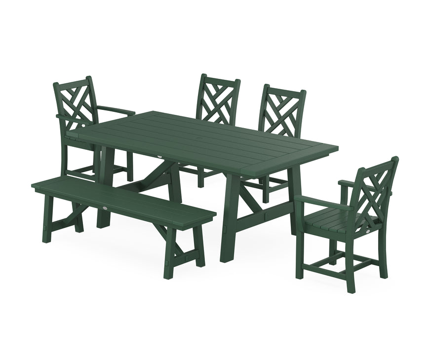 POLYWOOD Chippendale 6-Piece Rustic Farmhouse Dining Set With Trestle Legs in Green